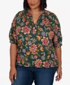 Ruby Rd. Plus Size Floral Vines Printed Cotton Knit Top In Multi