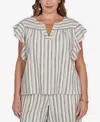 Ruby Rd. Plus Size Flutter Sleeve Textured Stripe Top In Multi