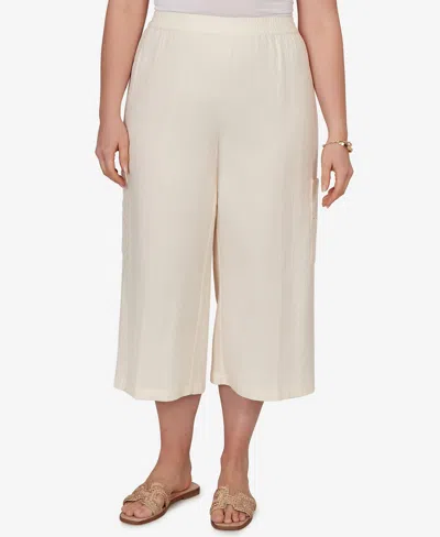 Ruby Rd. Plus Size Gauze Eyelet Cargo Pull-on Capri Pants In Neutral