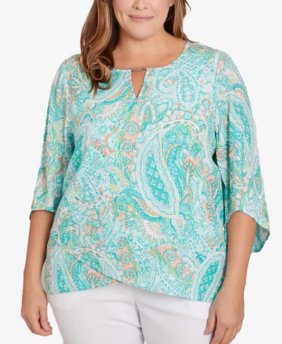 Ruby Rd. Plus Size Gauze Paisley Top In Clear Blue Multi