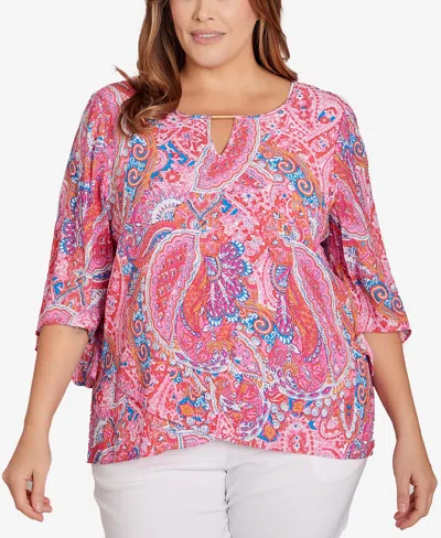 Ruby Rd. Plus Size Gauze Paisley Top In Raspberry Multi