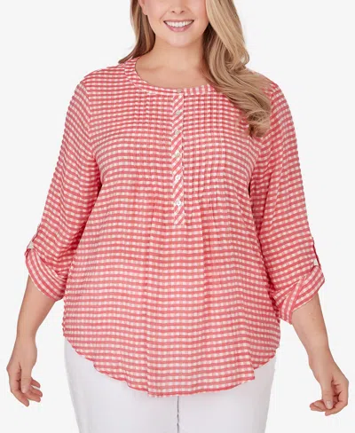 Ruby Rd. Plus Size Gingham Silky Gauze Top In Punch Multi