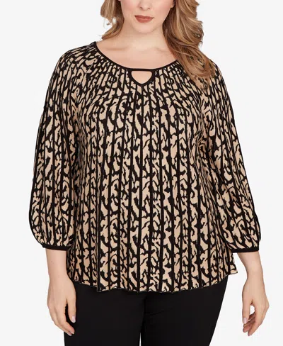 Ruby Rd. Plus Size Gored Texture Animal Print Sweater In Brown