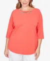 Ruby Rd. Plus Size Grommet Neck Solid Knit Top In Orange