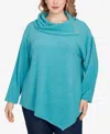 Ruby Rd. Plus Size Heather Cozy Knit Split Cowl Top In Blue
