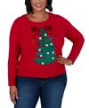 Ruby Rd. Plus Size Holiday Ruffle Crewneck Pullover In Red