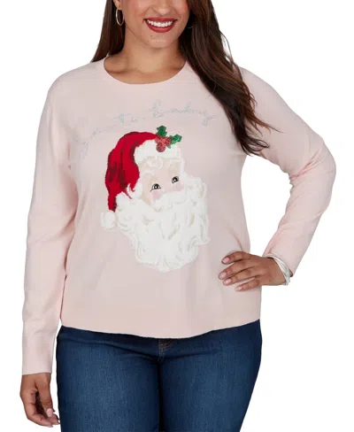 Ruby Rd. Plus Size Holiday Santa Graphic Crewneck Sweater In Pink