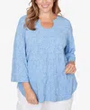 Ruby Rd. Plus Size Horseshoe Neck Solid Floral Jacquard Top In Blue