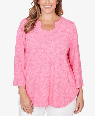 Ruby Rd. Plus Size Horseshoe Neck Solid Floral Jacquard Top In Purple