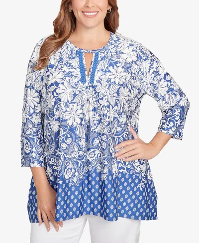 Ruby Rd. Plus Size Ibiza Ombre Floral Puff Print Top