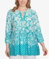 Ruby Rd. Plus Size Ibiza Ombre Floral Puff Print Top