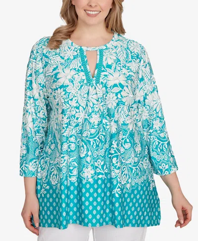 Ruby Rd. Plus Size Ibiza Ombre Floral Puff Print Top