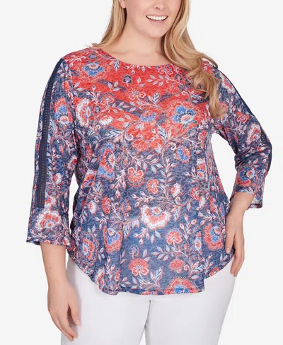 Ruby Rd. Plus Size Independence Chevron Top In Tomato Multi