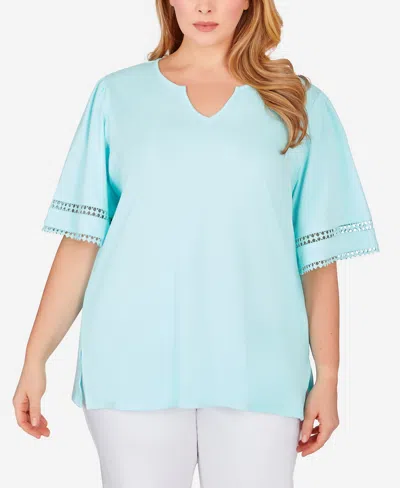 Ruby Rd. Plus Size Interlock Cotton Top In Clear Blue