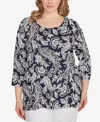 Ruby Rd. Plus Size Jacobean Paisley Puff Print Top In Multi