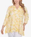 Ruby Rd. Plus Size Jacobean Paisley Puff Print V-neck Top In Lemon Multi