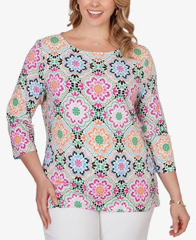 Ruby Rd. Plus Size Kaleidoscope Floral Boat Neck Knit Top