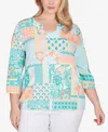 RUBY RD. PLUS SIZE KNIT PATCHWORK TOP