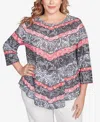 Ruby Rd. Plus Size Lace Chevron Sublimation Jersey Scoop Neck Top In Black Multi