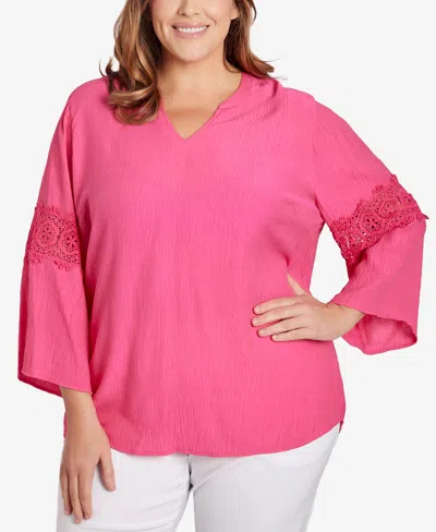 Ruby Rd. Plus Size Lace-embellished Top In Raspberry