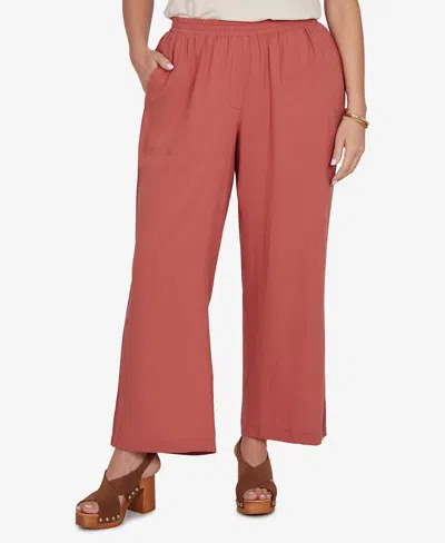 Ruby Rd. Plus Size Lace Trim Lightweight Pull-on Pants In Red