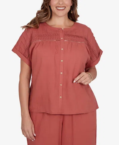 Ruby Rd. Plus Size Lightweight Pleated Short-sleeve Top In Red