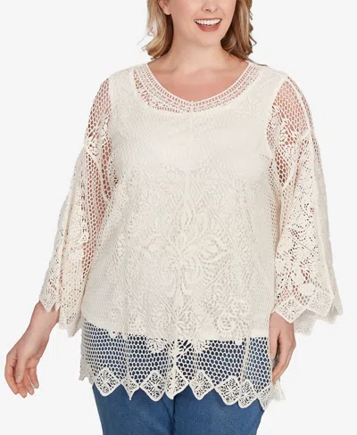 Ruby Rd. Plus Size Lined Medallion Crochet Top