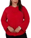 Ruby Rd. Plus Size Luster Cable-knit Long-sleeve Crewneck Pullover In Red