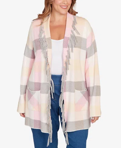 Ruby Rd. Plus Size Luxe Plaid Fringed Cardigan Sweater In Multi