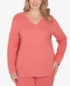 Ruby Rd. Plus Size Luxe Rib V-neck Button Accent Knit Top In Orange