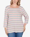 Ruby Rd. Plus Size Marled Stripe Envelope Neck Rib Knit Top In Neutral