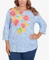 Ruby Rd. Plus Size Medallion Bold Floral Top In Bluebird Multi