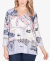 Ruby Rd. Plus Size Mediterranean Scenic Print Cotton Top In White
