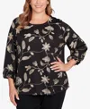 Ruby Rd. Plus Size Metallic Embroidered Floral Top In Black