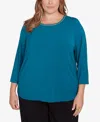 Ruby Rd. Plus Size Micro Bead Chain Stretch Solid Top In Adriatic