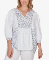 Ruby Rd. Plus Size Mixed Fabric Sharkbite Knit Top In White