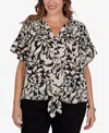 Ruby Rd. Plus Size Mono Floral Button Tie Front T-shirt In Multi
