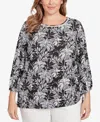 Ruby Rd. Plus Size Monotone Palms Side Tie Top
