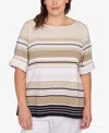 Ruby Rd. Plus Size Multi Stripe Roll Tab Top