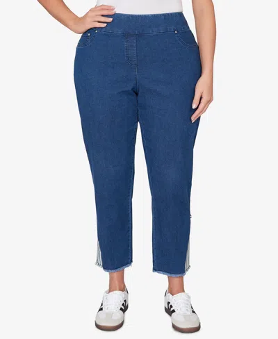 Ruby Rd. Plus Size Nautical Stripe Inset Slim Fit Jean In Blue