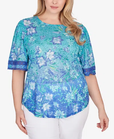 Ruby Rd. Plus Size Ombre Bali Floral Top In Blue
