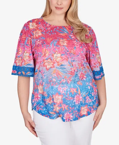 Ruby Rd. Plus Size Ombre Floral Top In Raspberry Multi