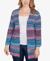 Ruby Rd. Plus Size Open Ribbed Stripe Front Pocket Cardigan Sweater In Multi