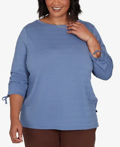 Ruby Rd. Plus Size Ottoman Boat Neck 3/4-sleeve Top In Blue
