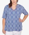 Ruby Rd. Plus Size Pacific Medallions Embellished Knit Top