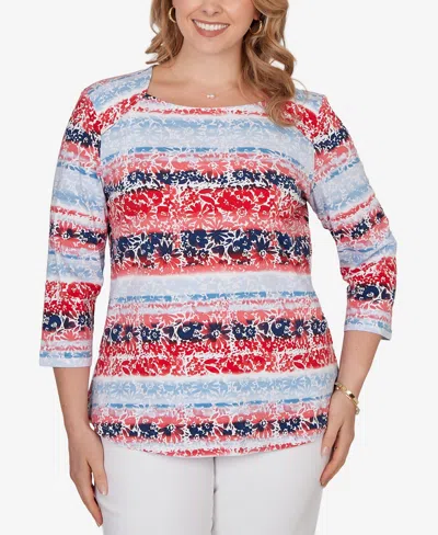 Ruby Rd. Plus Size Painted Floral Stripe Knit Top In Multi