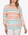 Ruby Rd. Plus Size Painted Floral Stripe Knit Top In Multi