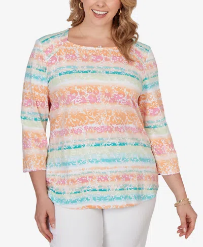 Ruby Rd. Plus Size Painted Floral Stripe Knit Top In Multi