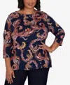 Ruby Rd. Plus Size Paisley 3/4-sleeve Boat-neck T-shirt In Blue