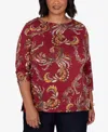 Ruby Rd. Plus Size Paisley 3/4-sleeve Boat-neck T-shirt In Red
